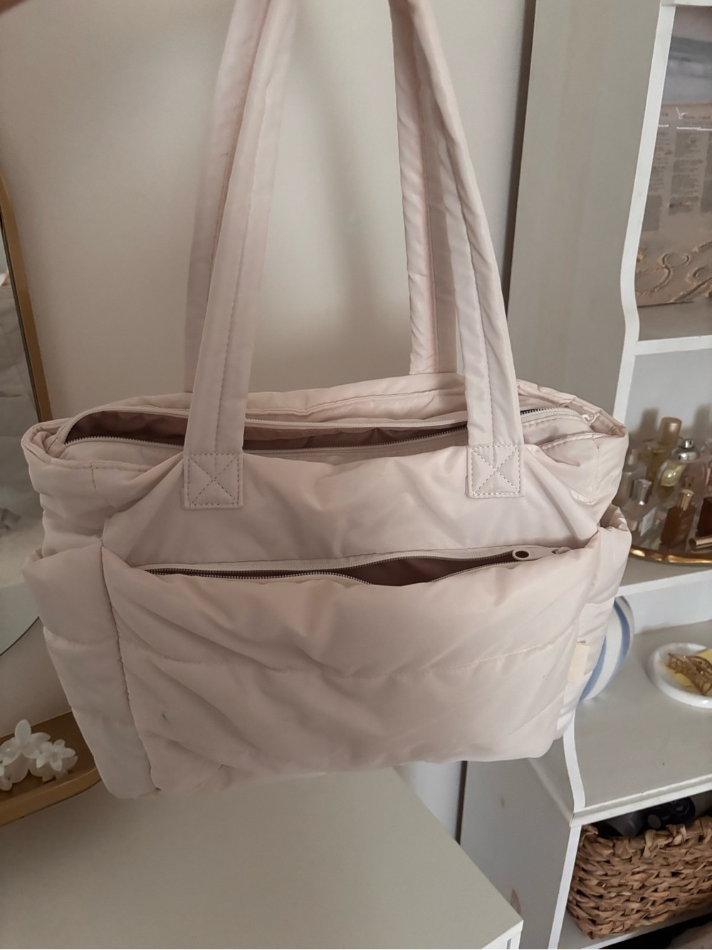 Light Pink Quilted Tote Bag - Soft Everyday Carry
